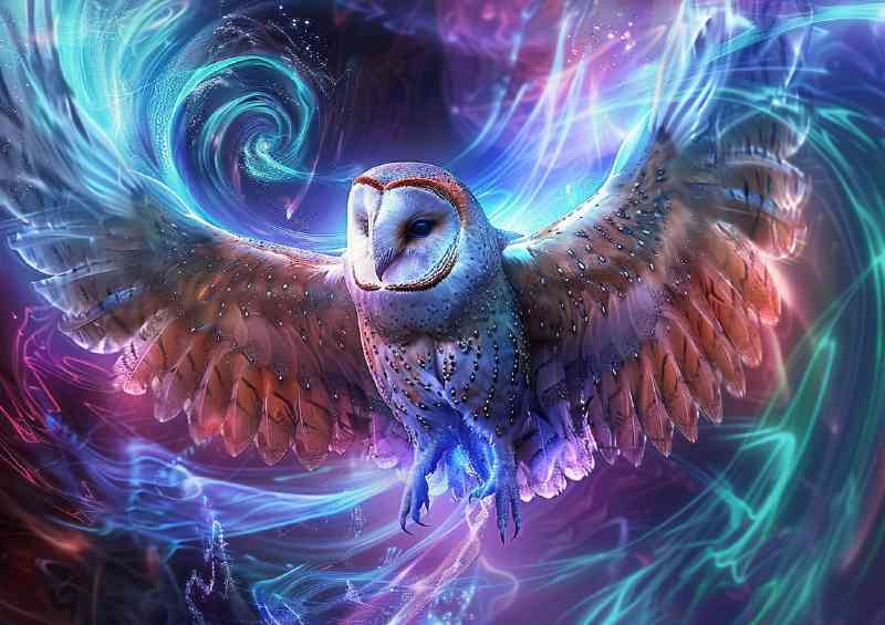 Beautiful owl with large wings swirly winds | Poster