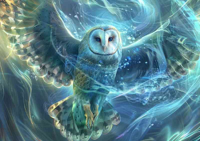 Beautiful owl with wings surrounded by air flow | Poster