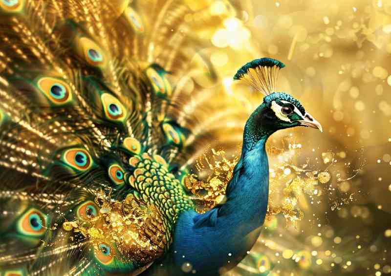 Beautiful peacock with feathers that look like waves of gold | Metal Poster