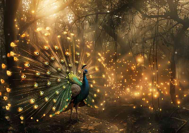 Peacock golden feathers in display | Poster