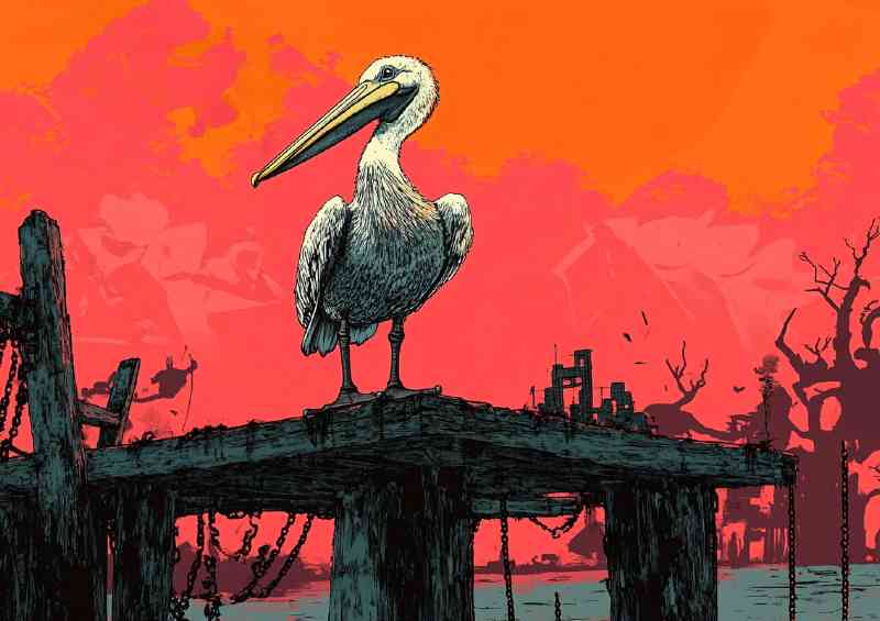 Pelican on the wooden jetty | Di-Bond