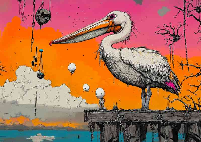 Pelican standing on the bay wood | Poster
