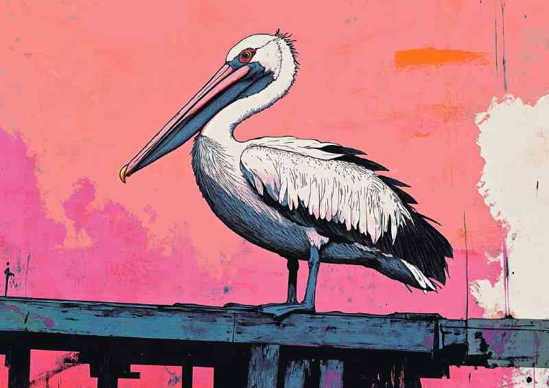 Pelican with pink skyline | Canvas