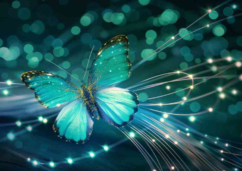 Beautiful turquoise butterfly with glitter and sparkle | Canvas