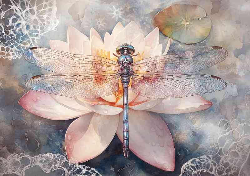 Beautiful watercolor dragonfly with iridescent wings | Poster