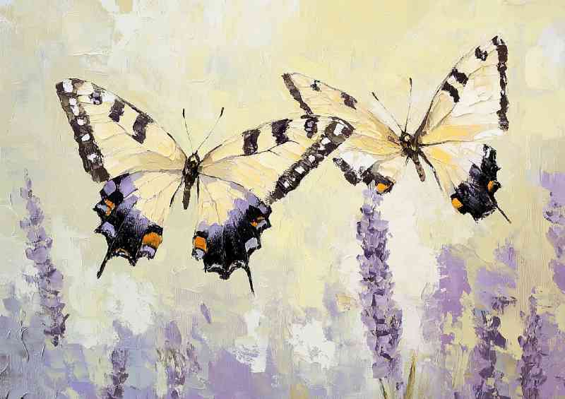 Butterflies in a lavender field flying | Canvas