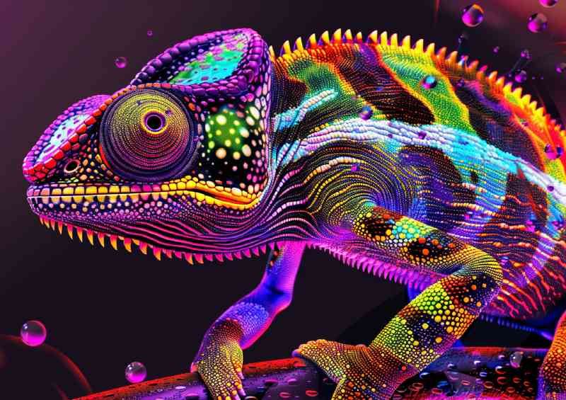 Chameleon in the style of vibrant neon colors retro | Poster