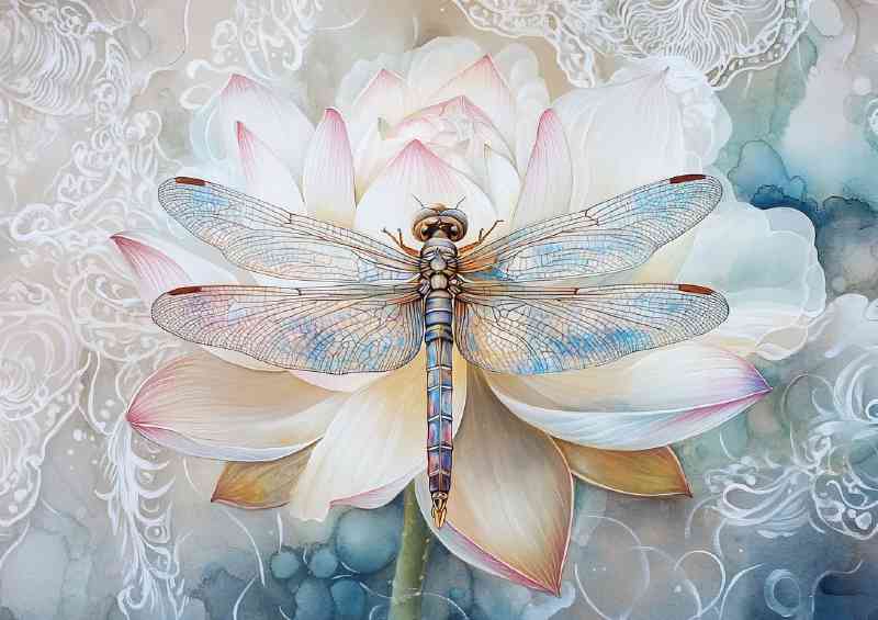 Colourful dragonfly pearched on a flower | Poster