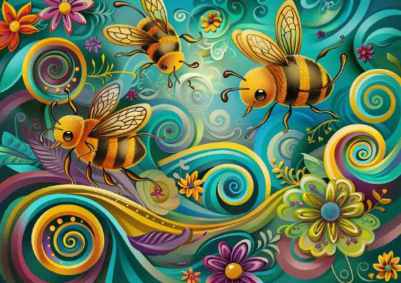 Colourfull happy bees whimsical | Poster
