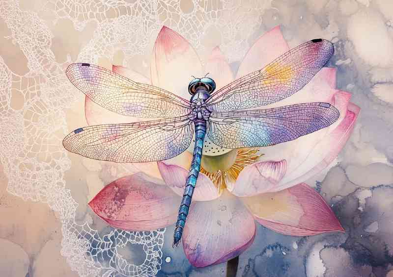 Delicate dragonfly on a water lilly | Poster