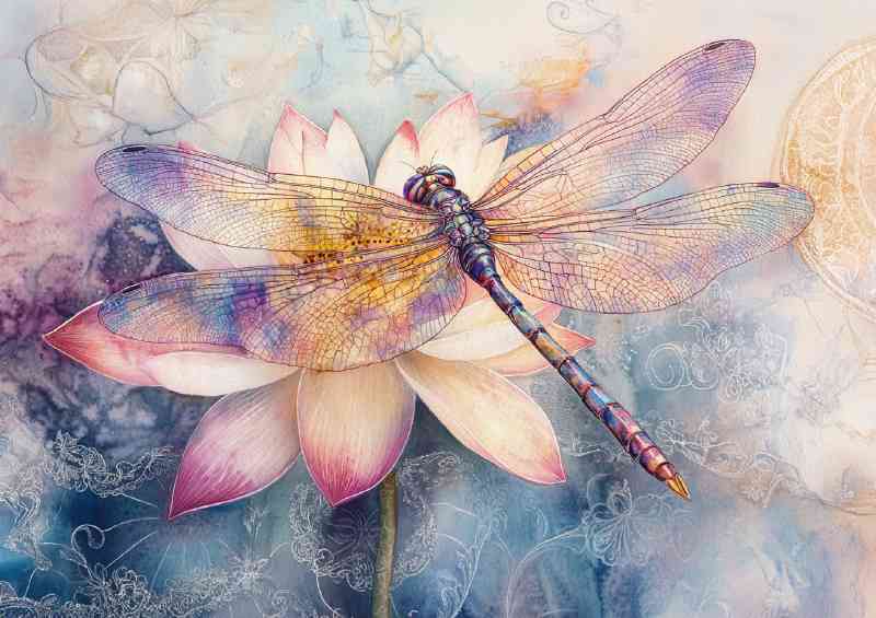Delicate dragonfly perched on the petal | Poster