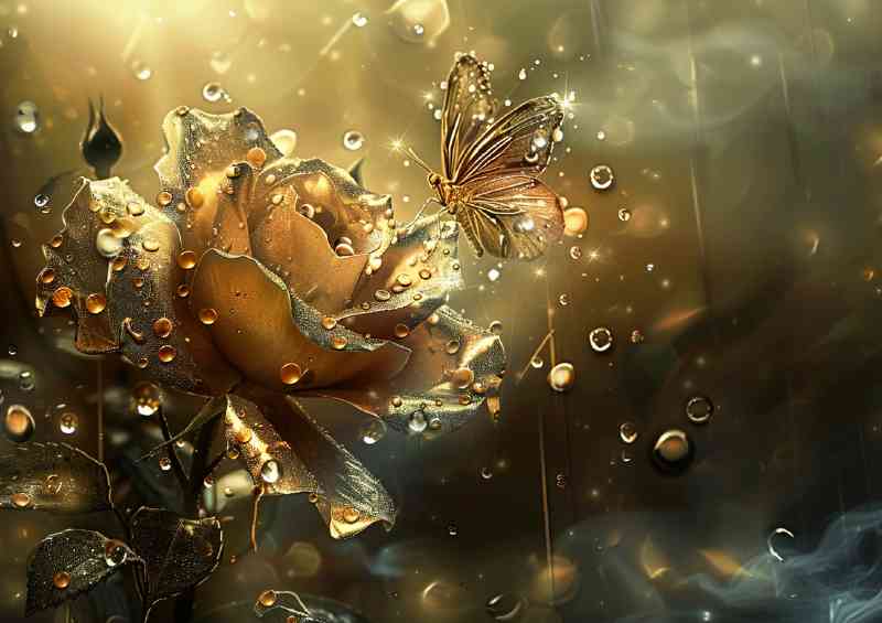 Golden rose with water droplets elegant | Di-Bond
