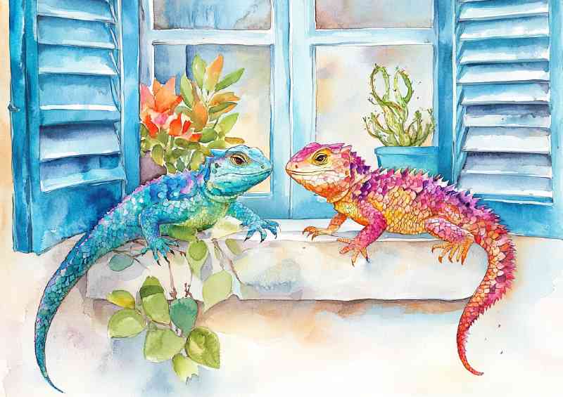 Lizzards on the window cill | Metal Poster