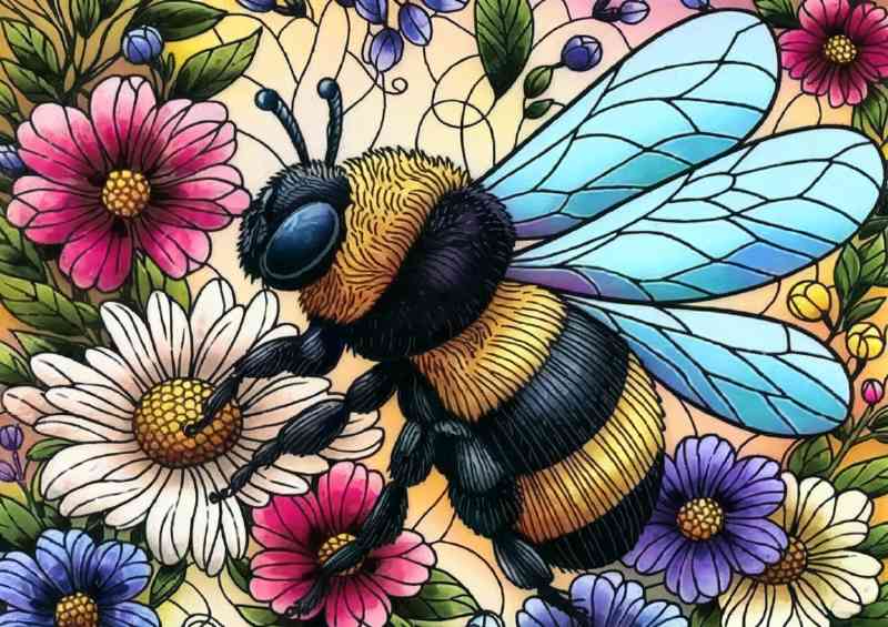 Vibrant and intricately designed illustration of bumble bee | Poster