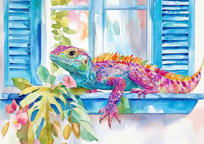 Watercolour colourful lizzard basking | Di-Bond