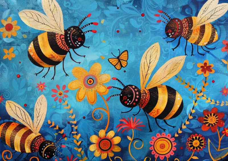 Whimsical happy bees | Canvas