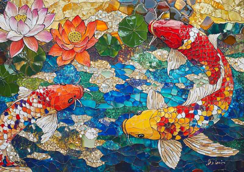 Abstract point koi fish | Metal Poster