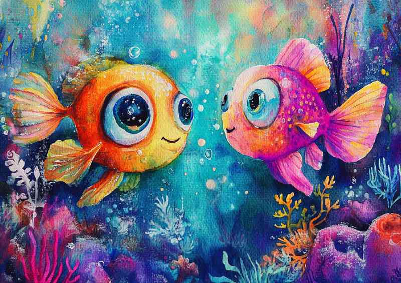 Cartoon pair big eyed fish | Metal Poster