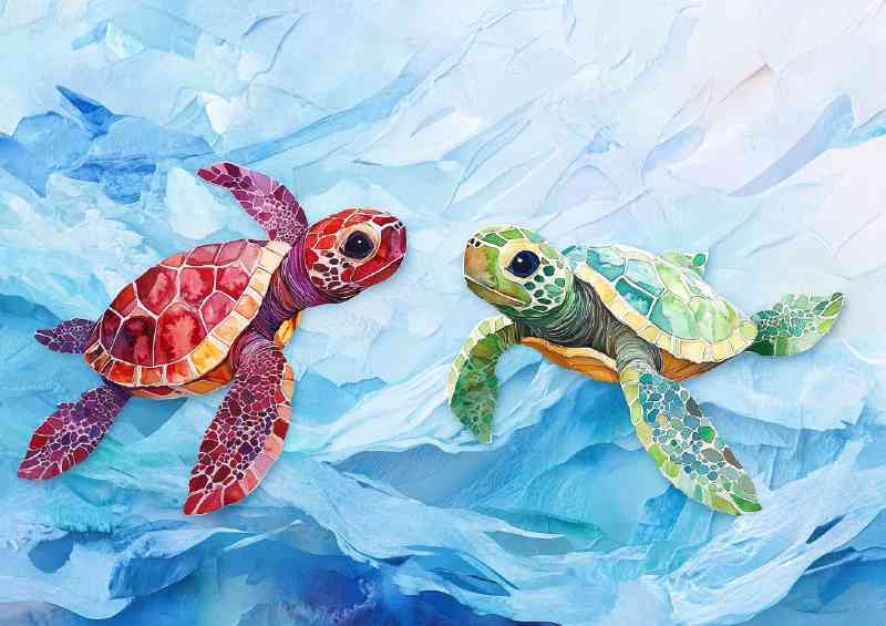 Colourful pair of water turtles | Metal Poster