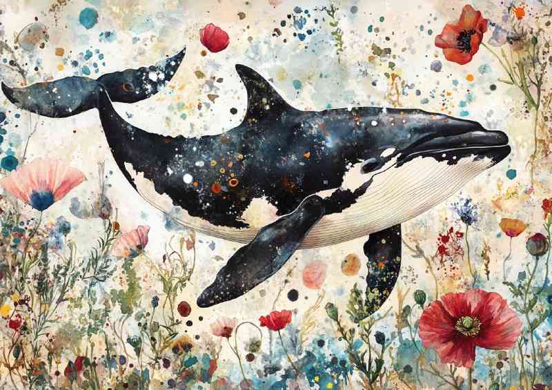 Killer whale Orca flowers | Metal Poster