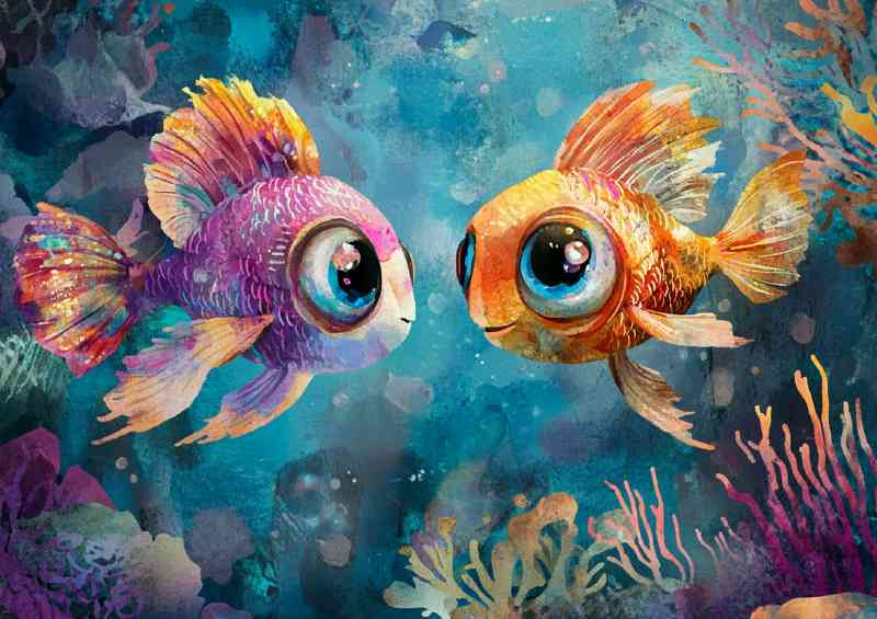 Pair of whimsical fish in cartoon style | Poster