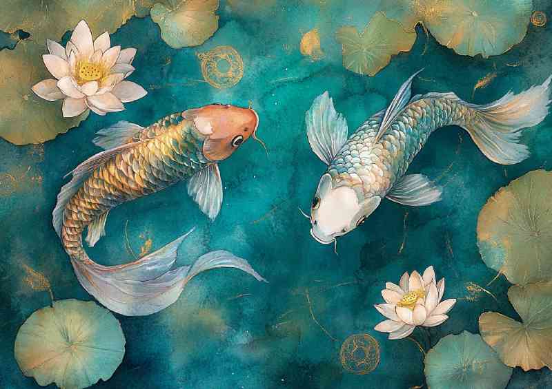 Two koi in crystal clear water | Metal Poster