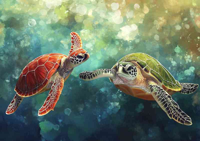 Two sea turtles playing | Metal Poster