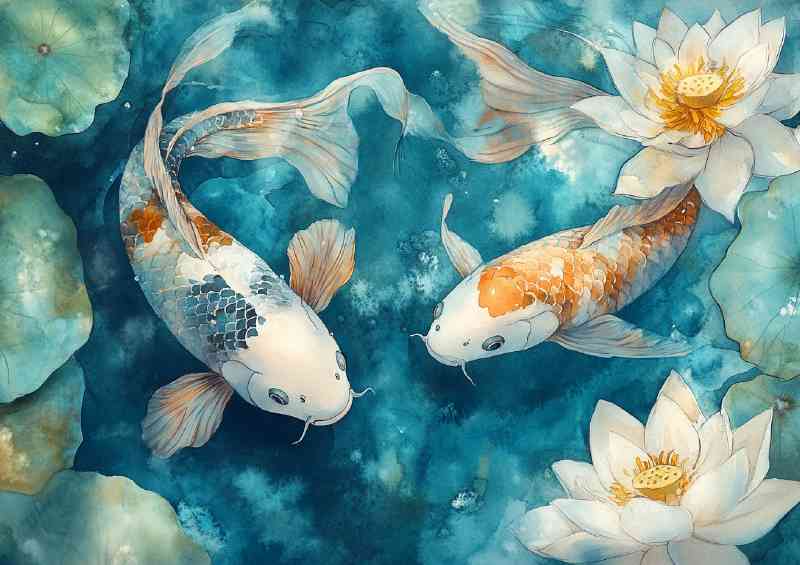 Vibrant white coloured koi | Metal Poster