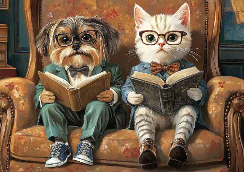 Bestys cat and dog reading surreal | Di-Bond