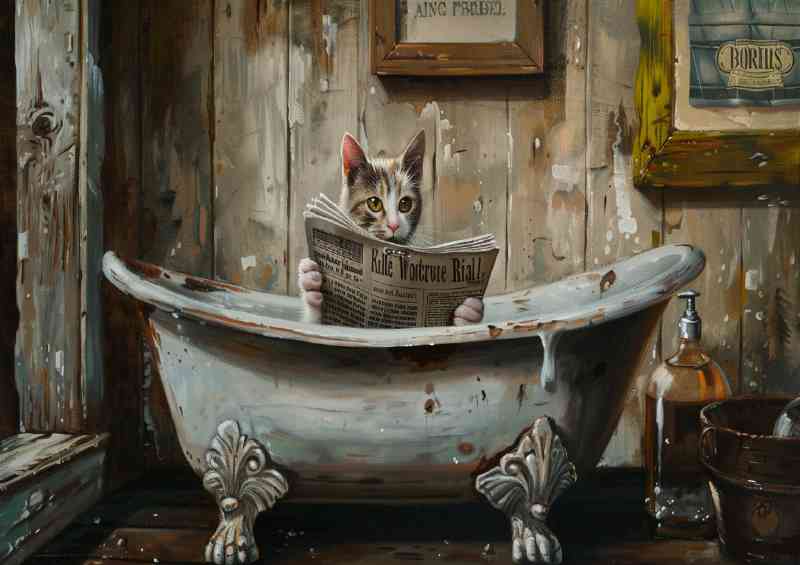Cat in the bathtub reading | Poster