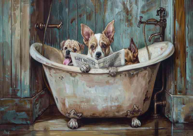Corgi reading newspaper in the bath tub | Poster