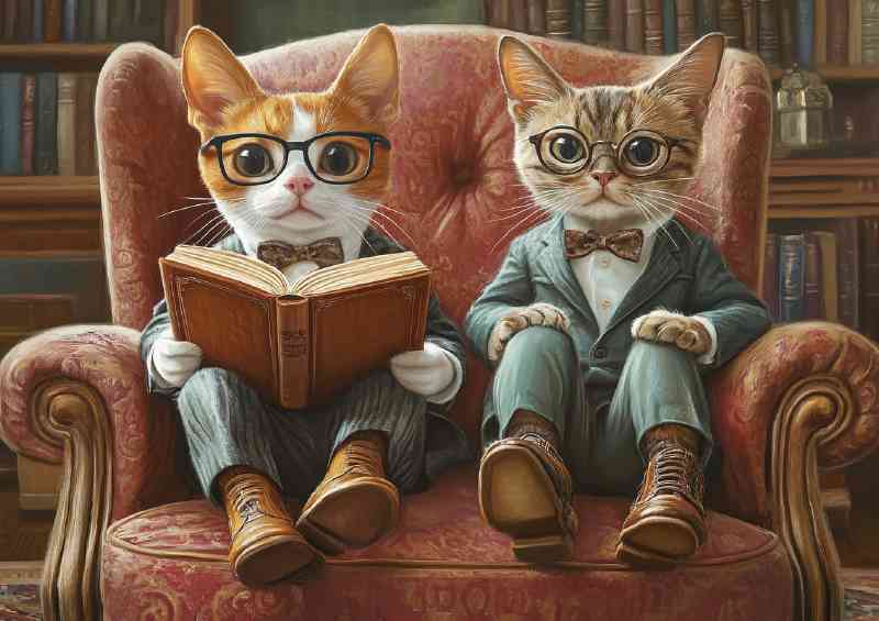 Pair of hippy cats reading surreal | Metal Poster