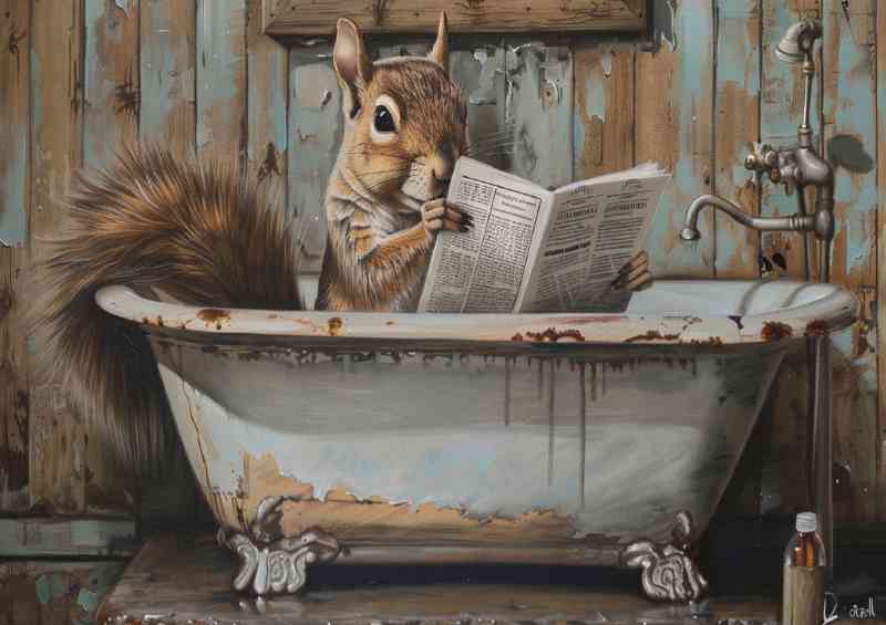 Squirrel sitting taking a bath | Canvas
