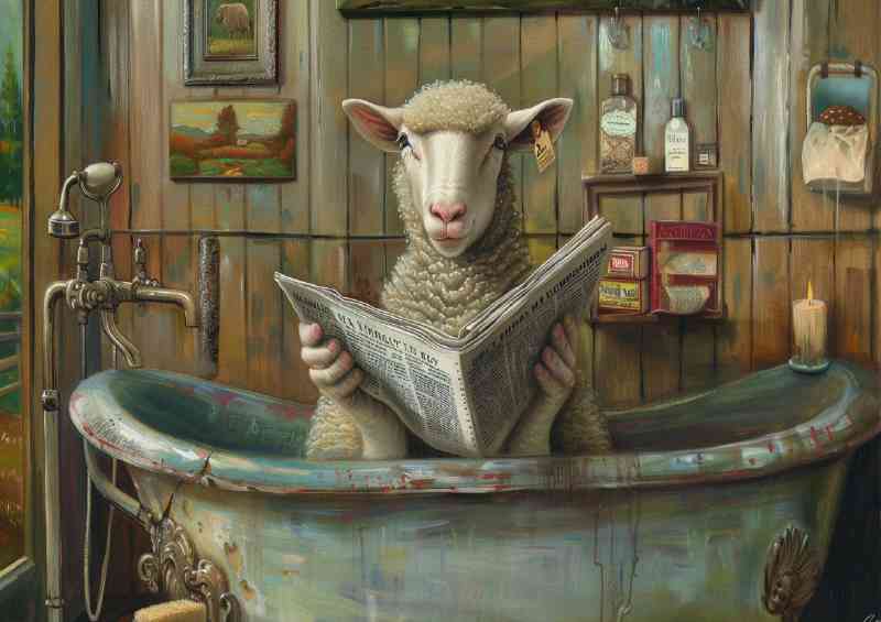 White sheep reading a newspaper surreal | Metal Poster