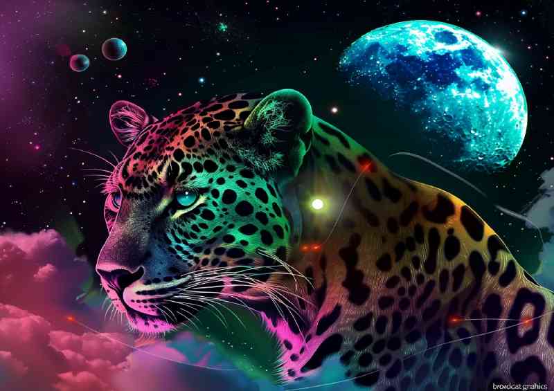 Leopard at night in full moon | Poster