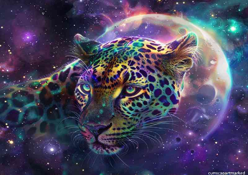 Leopard with big eyes and moon in background | Canvas