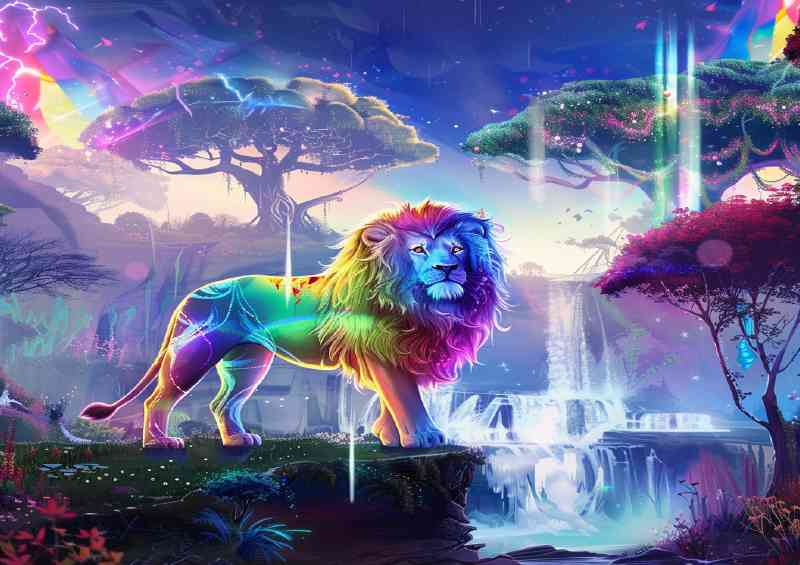 Lion in a rainbow fantasy | Poster