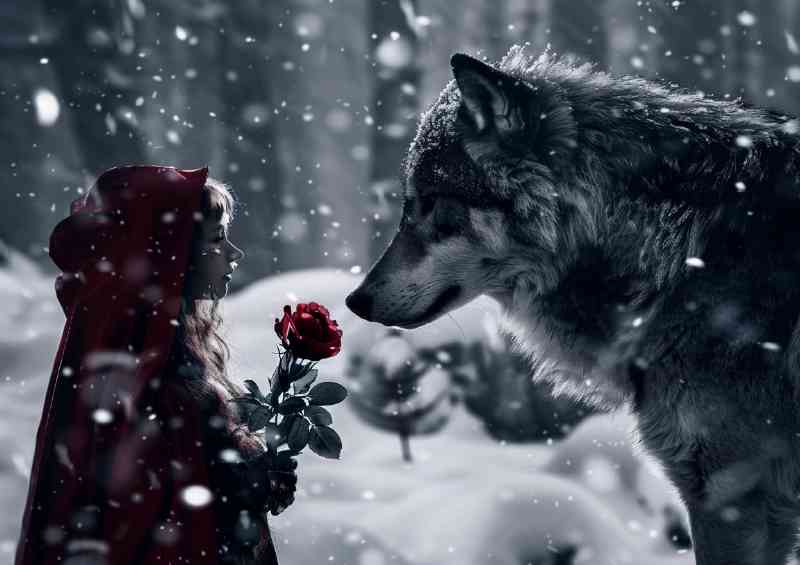 Little red riding hood with rose and wolf | Di-Bond