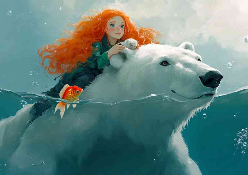 Ocean polar bear and red haired girl | Poster
