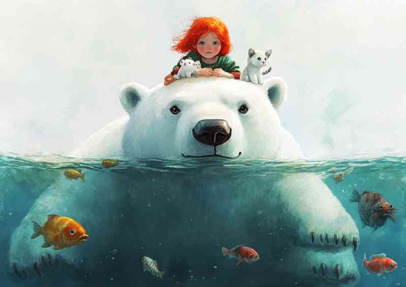 Red haired girl polar bear sea | Di-Bond