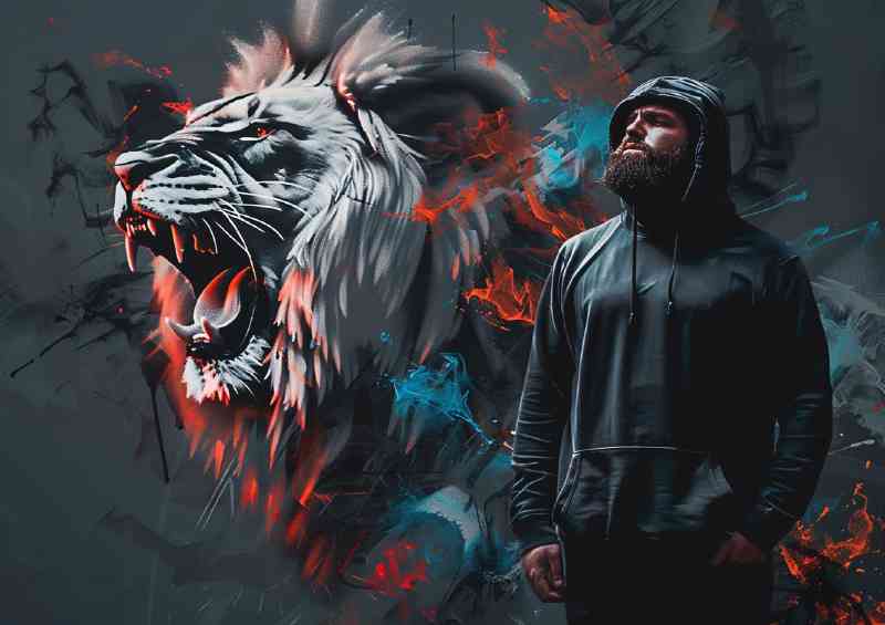 The abstract lion and hooded man | Canvas