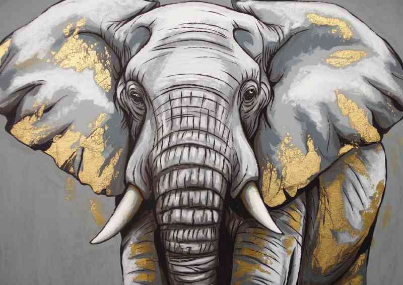 The artistic elephant in gold and grey | Metal Poster
