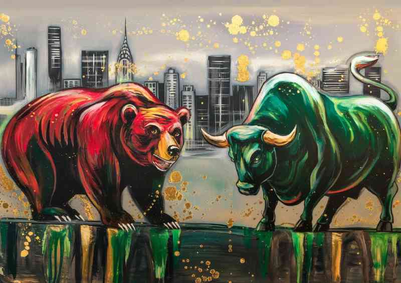 The bear and bull art style | Metal Poster