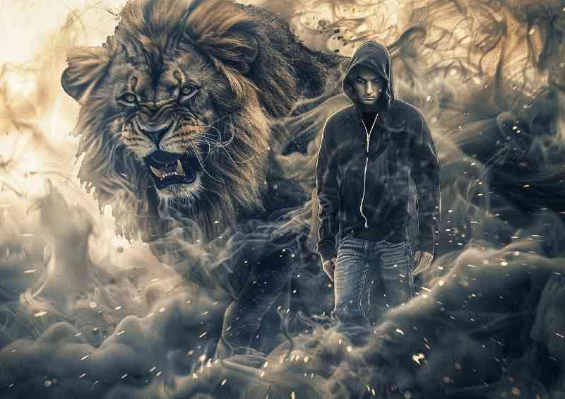 The black hoodie and majestic lion | Metal Poster
