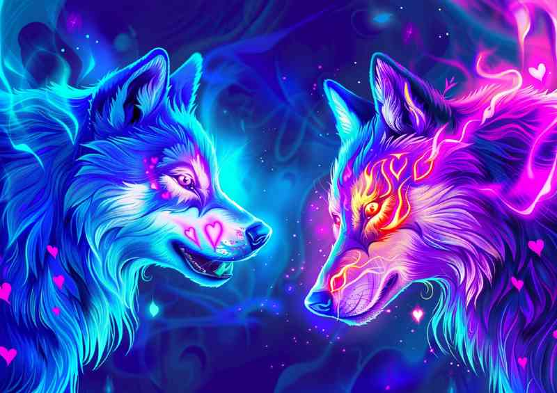 The neon pink and blue wolfs | Canvas