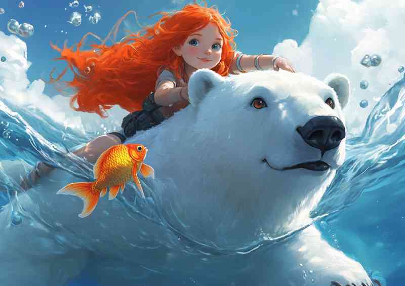 The polar bear gold fish and red haired girl | Metal Poster