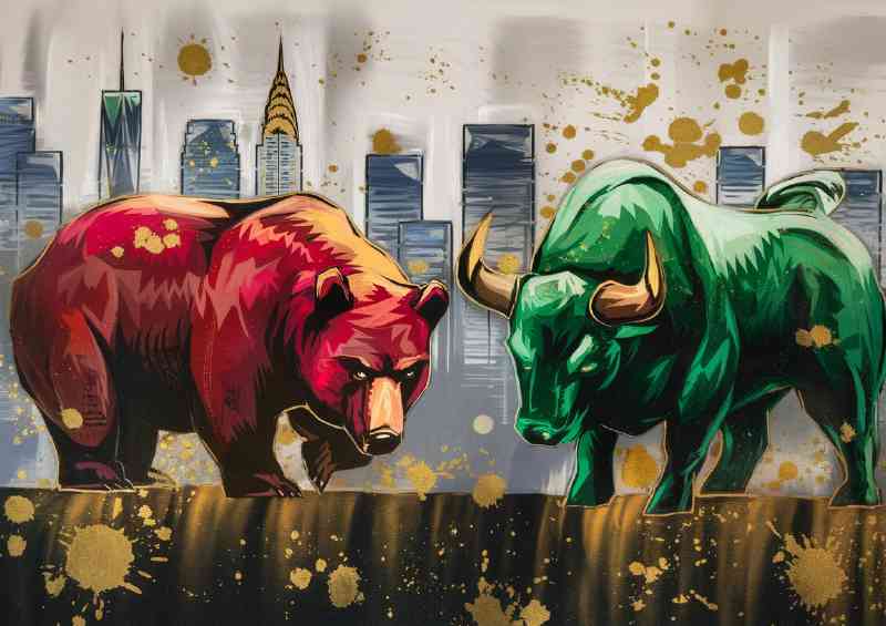The red bear and the green bull | Di-Bond