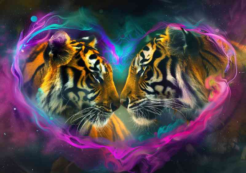 Tigers surrounded by heart fog | Poster