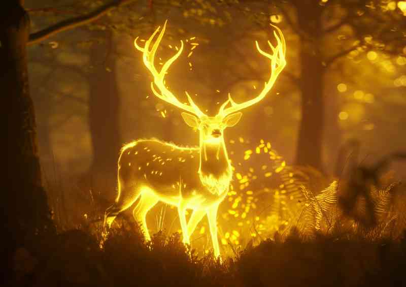 White deer in woods with full glow | Canvas