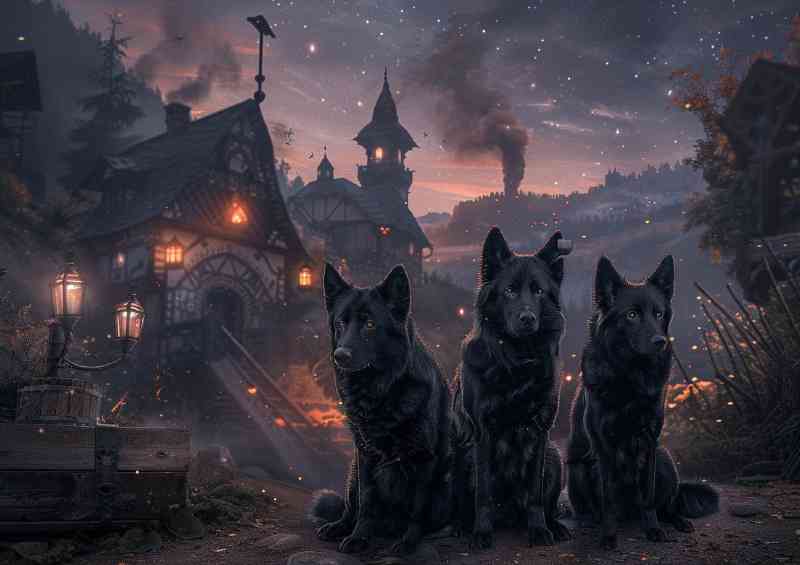 Wolf like dogs in the village | Poster